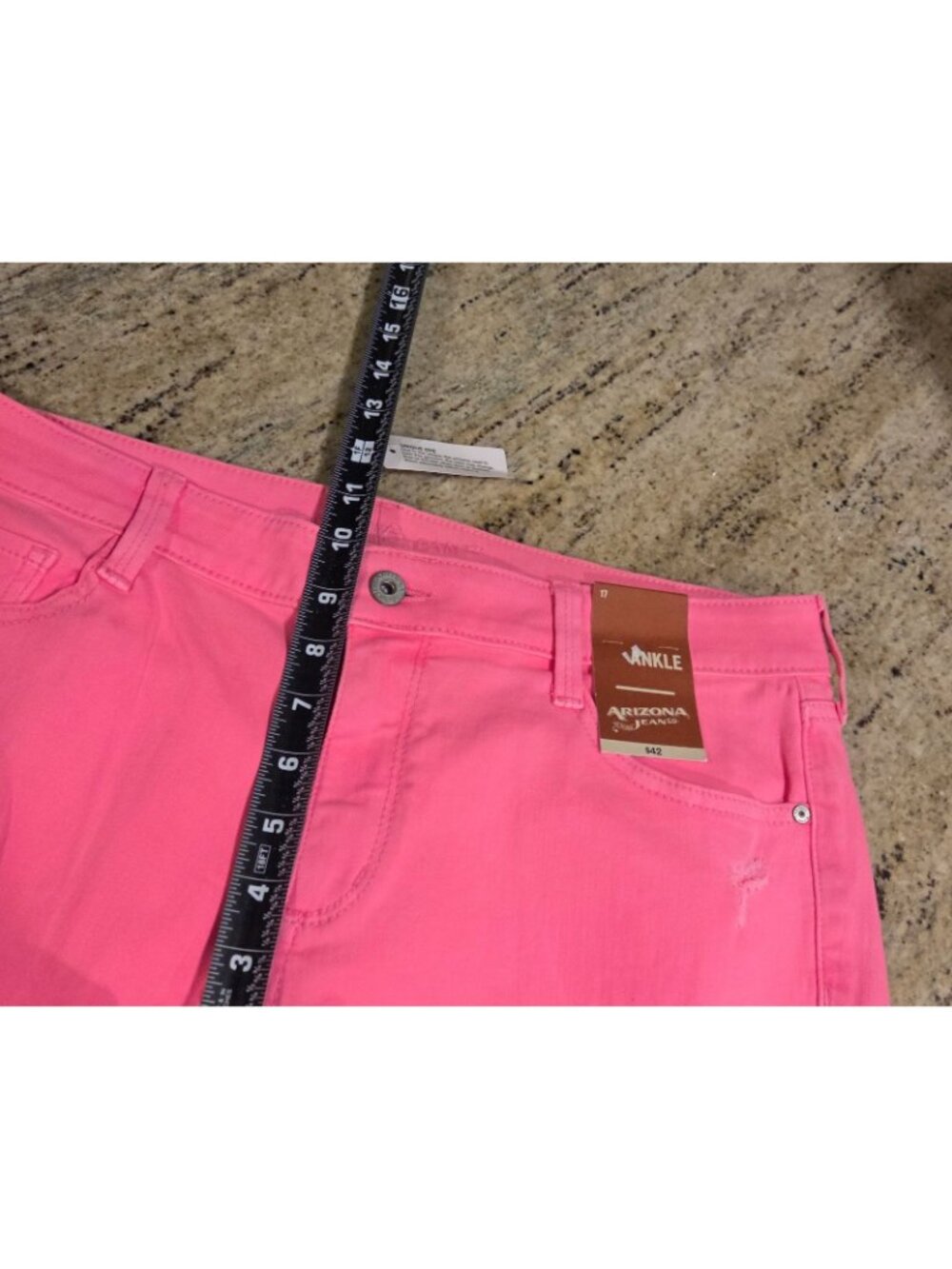 New! Arizona Jeans 17 Juniors 36x27" Neon Hot Pink Ankle Mid Stretch Distressed - Picture 4 of 13
